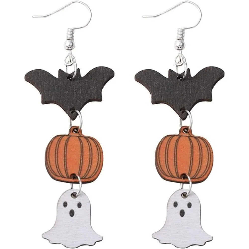 Women's Bat Pumpkin Ghost Halloween Black Bat Dangle Earrings Boo Cute Pumpkin